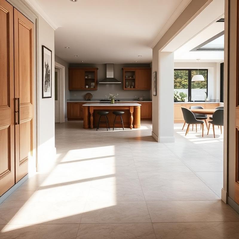 Large format porcelain floor in Fulham open-plan extension