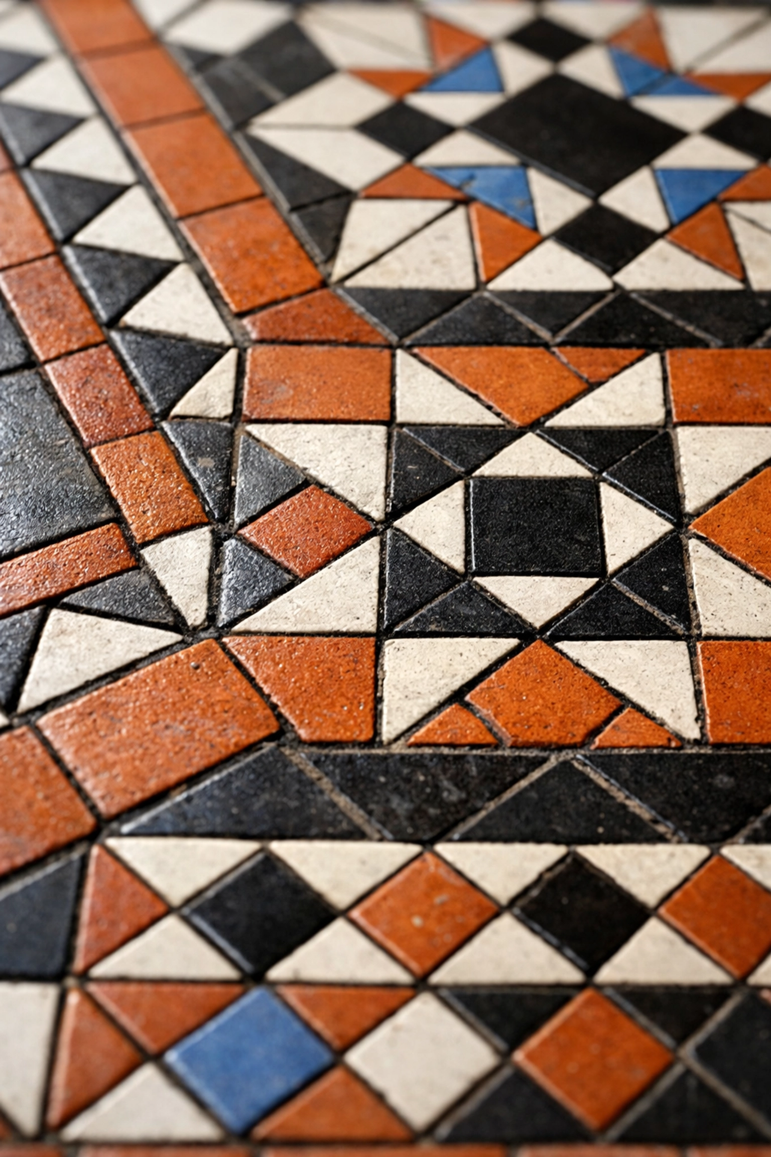 Victorian geometric floor tiles restoration in a Kensington hallway