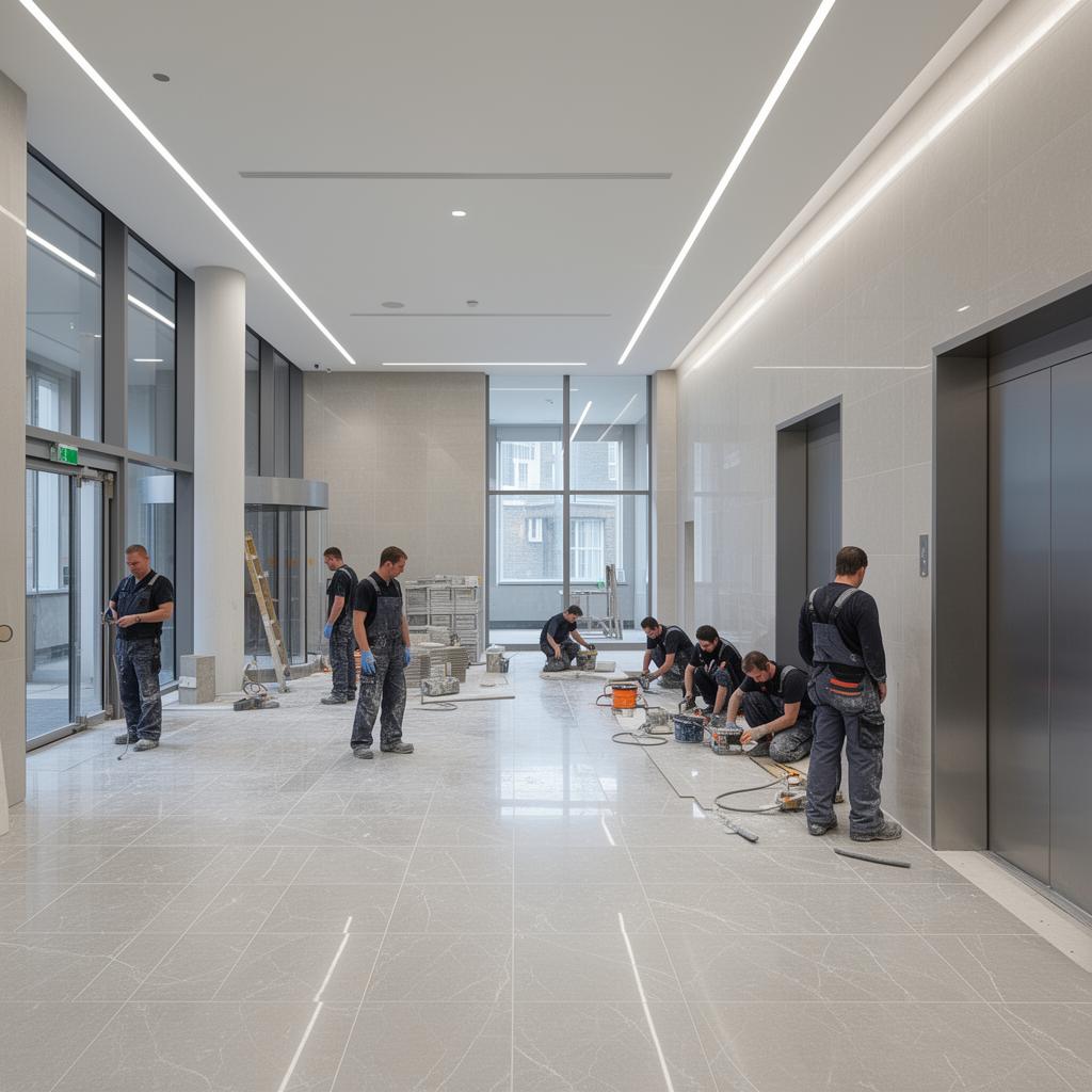 Commercial tiling installation in London office lobby